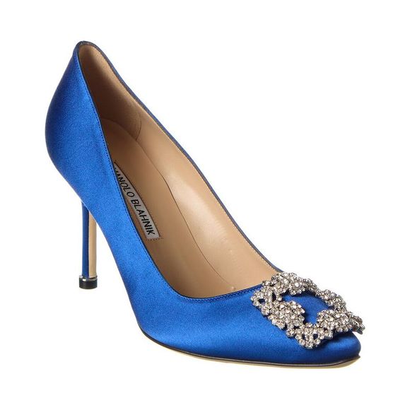 Manolo Blahnik Hangisi 90 Satin Pump, Blue - Picture 1 of 5